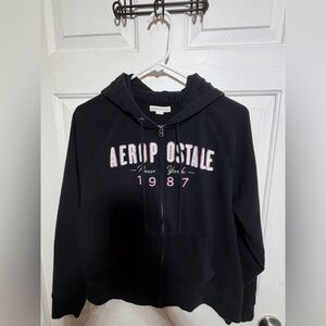 Aeropostale Black Zip-Up Hoodie with Pink Accents